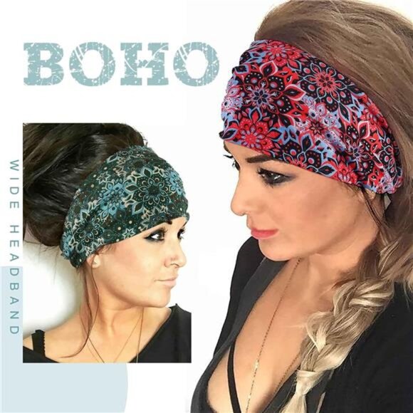 Women's Wide Headbands Women Boho Turban Knotted Headband Floral Elastic Non - Picture 3 of 7